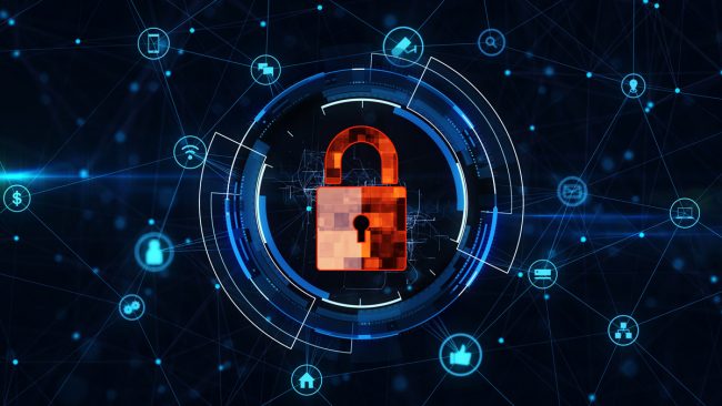 A lock near a web that connects network concepts together