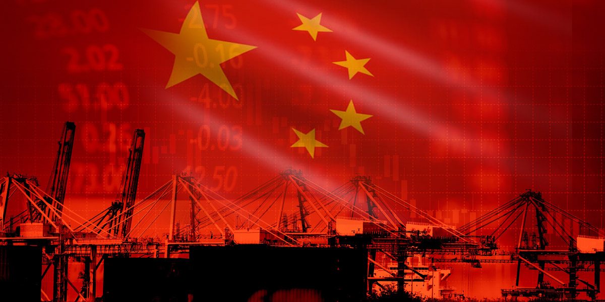 Chinese Flag with stock market numbers and boats